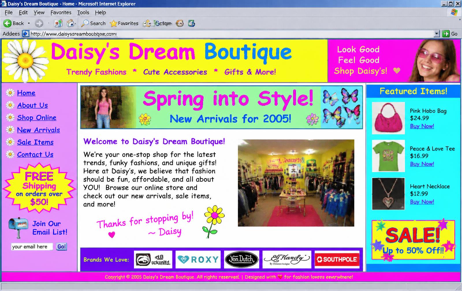Outdated cluttered boutique website